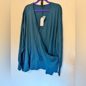 NEW Universal Standard Statement Wrap Sweater Blue Size 34 6x Cotton Blend NWT